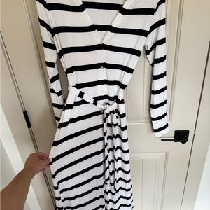 LOFT Black and White Striped Long Sleeve Dress